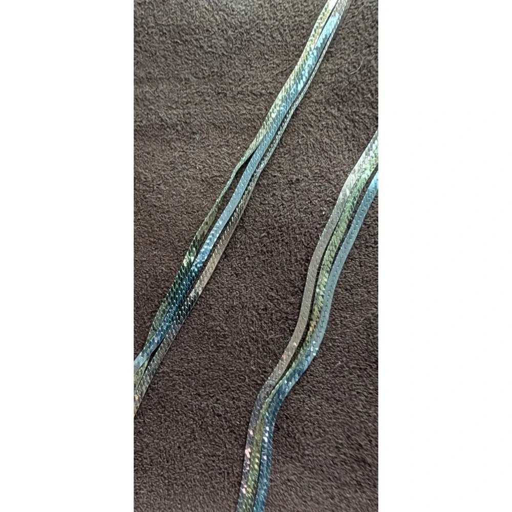 Vintage Italian Tri-Color Sterling Silver Herringbone necklace ~ 925   13g